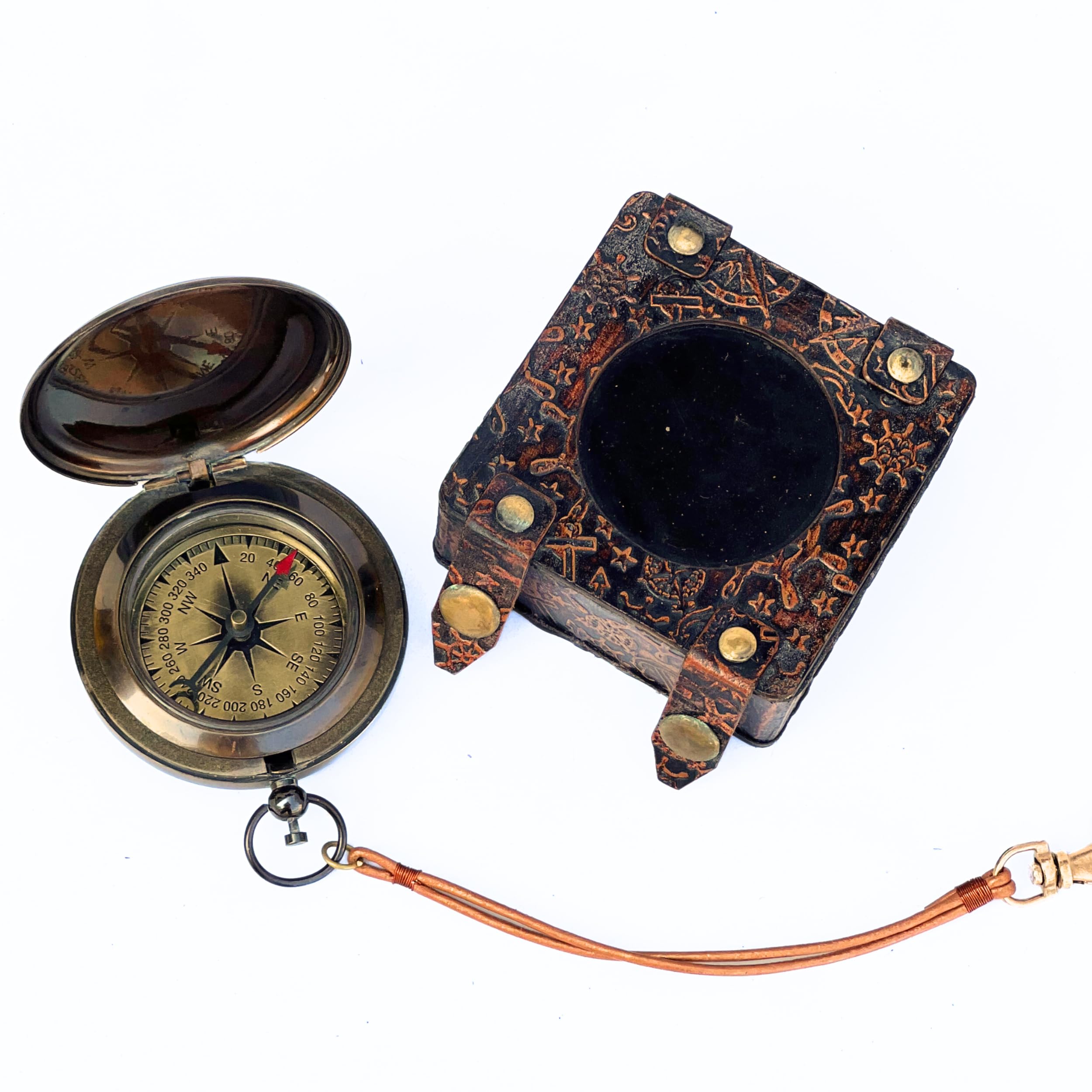 Vintage Ross London Magnetic Compass with Engraved Leather Case